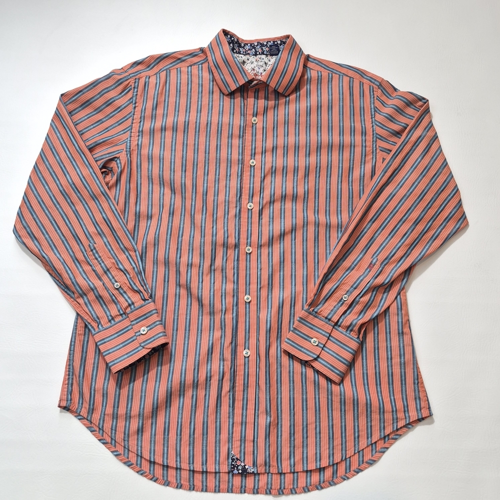 Robert Graham Shirt Orange Blue Floral Contrast Long Sleeve Buttoned Size L - Picture 2 of 10